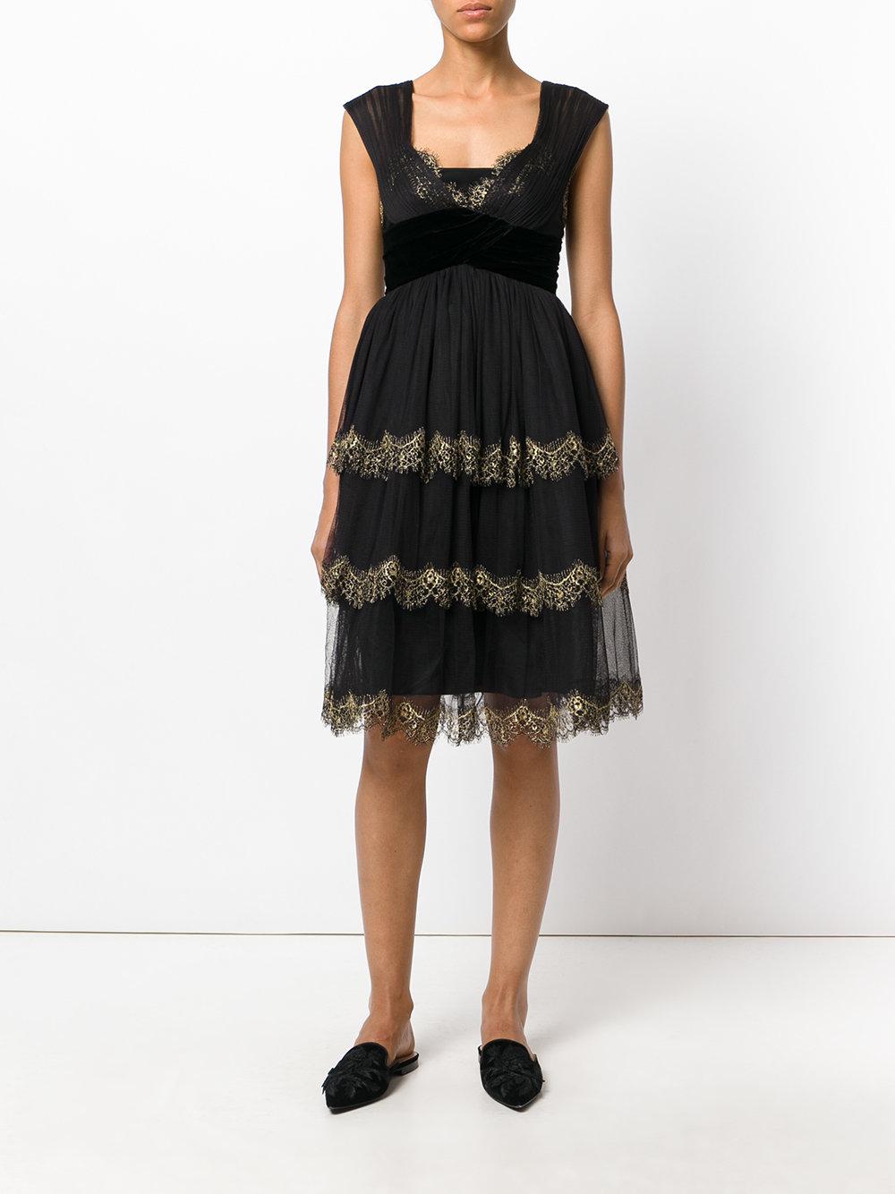 Alberta Ferretti Crystal Accent Lace Dress in Black - Lyst