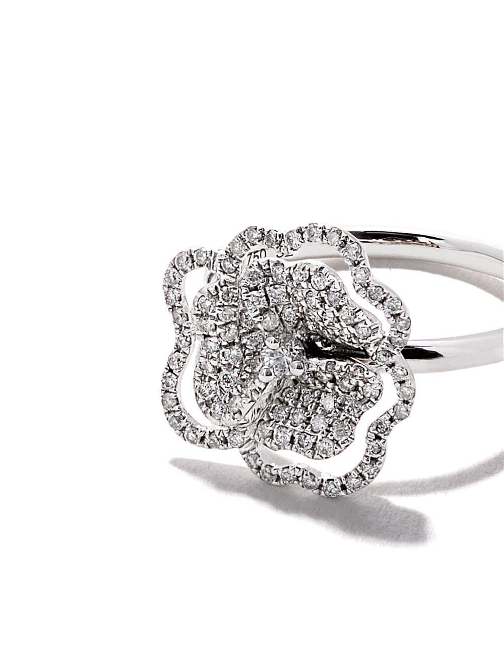 As29 18kt White Gold Roselia Flower Line Medium Diamond Ring In Silver Metallic Lyst