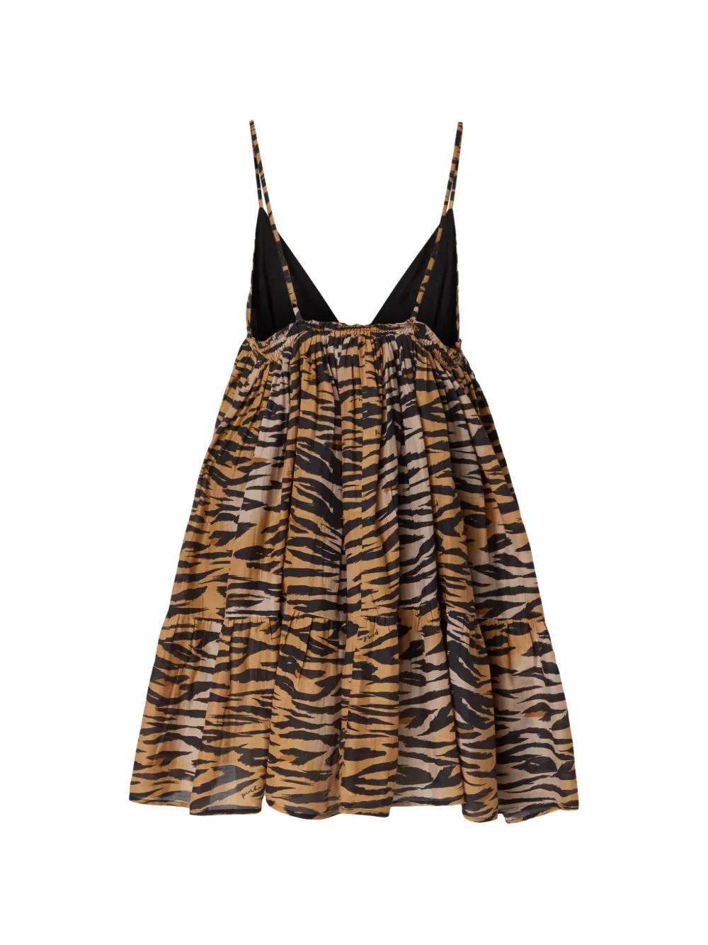 open lace back dress Orange Tiger Striped Print Dress, Brown Animal Print Sleeveless Women's  Dress - Made in USA/EU/MX main image 1