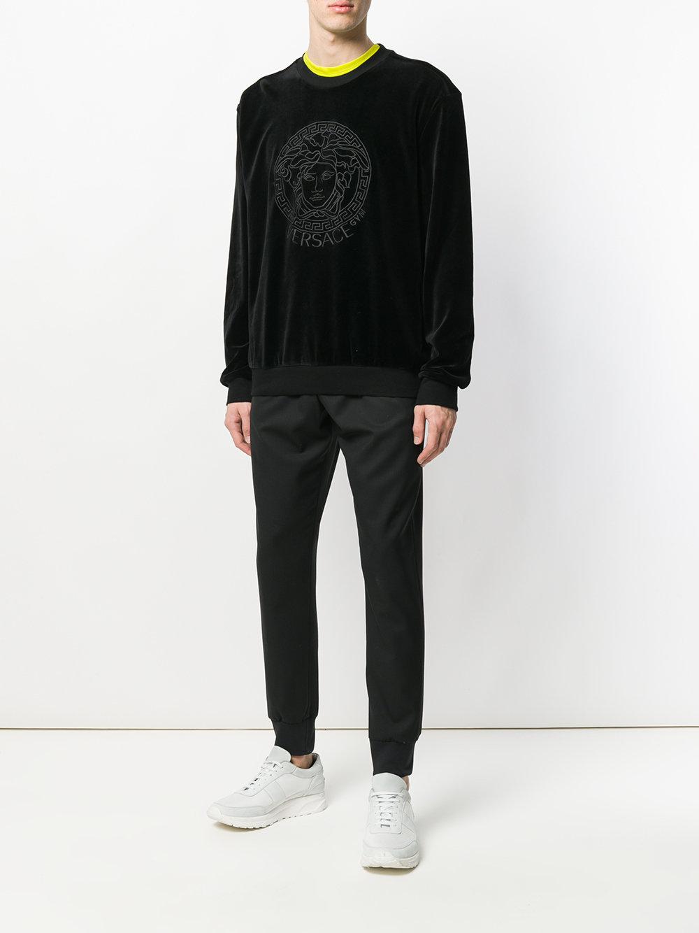 Versace Medusa Embroidered Velvet Sweatshirt in Black for Men | Lyst