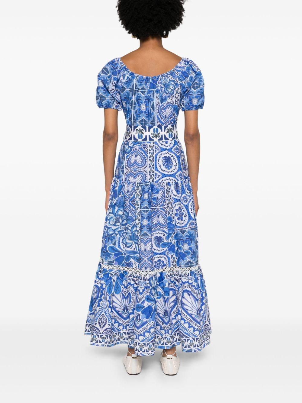 FARM Rio Tile Dream Cotton Maxi Dress in Blue | Lyst