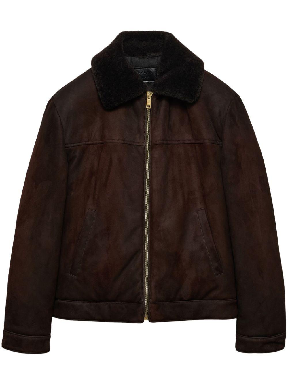 Prada メンズ ブラウン レザーボンバージャケット ジャケット
