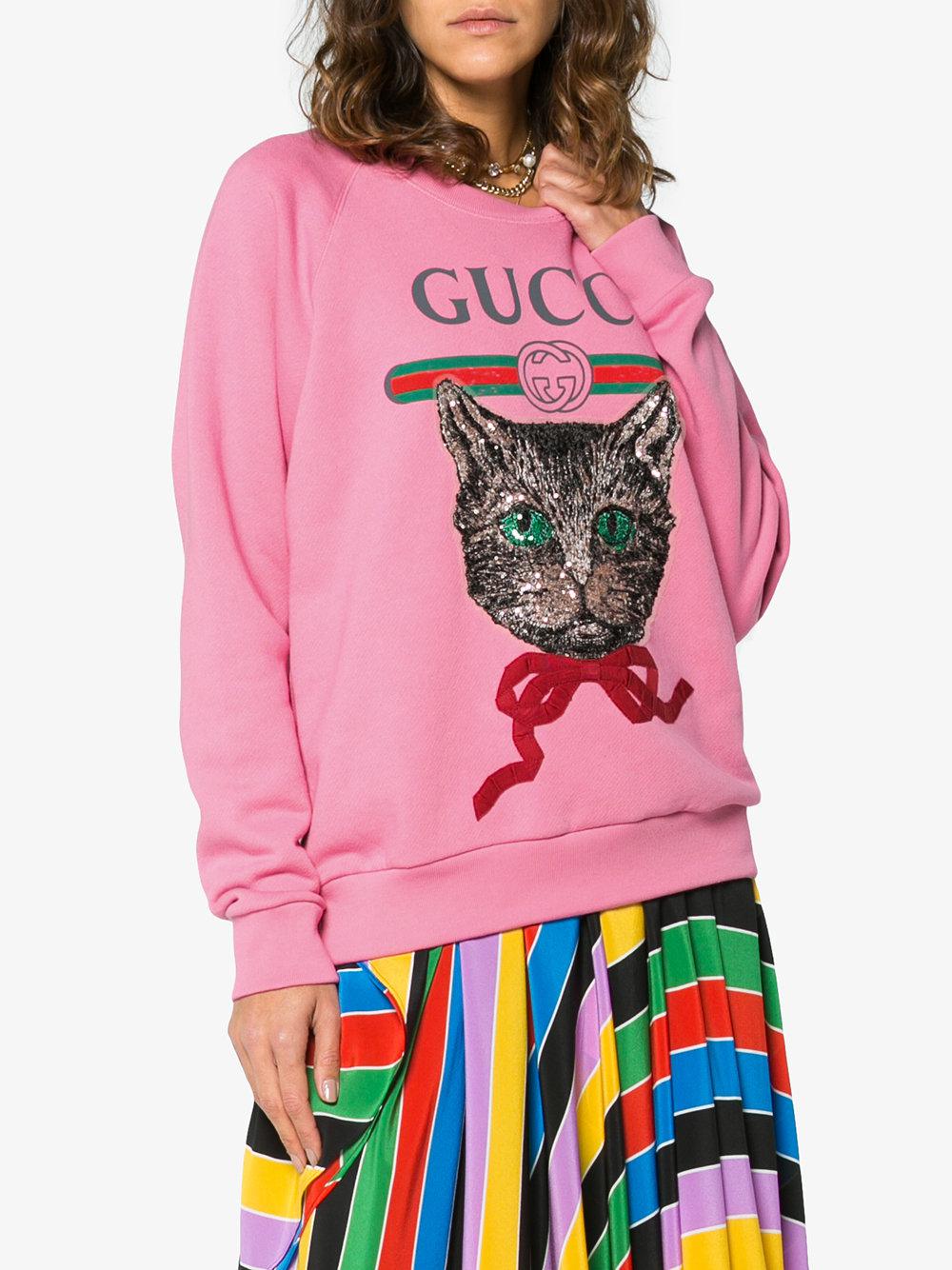 Gucci Cat Sweatshirt in Pink | Lyst