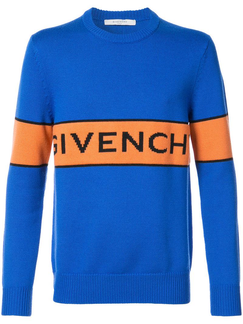 Givenchy Wool Contrast Stripe Jumper in Blue for Men Lyst