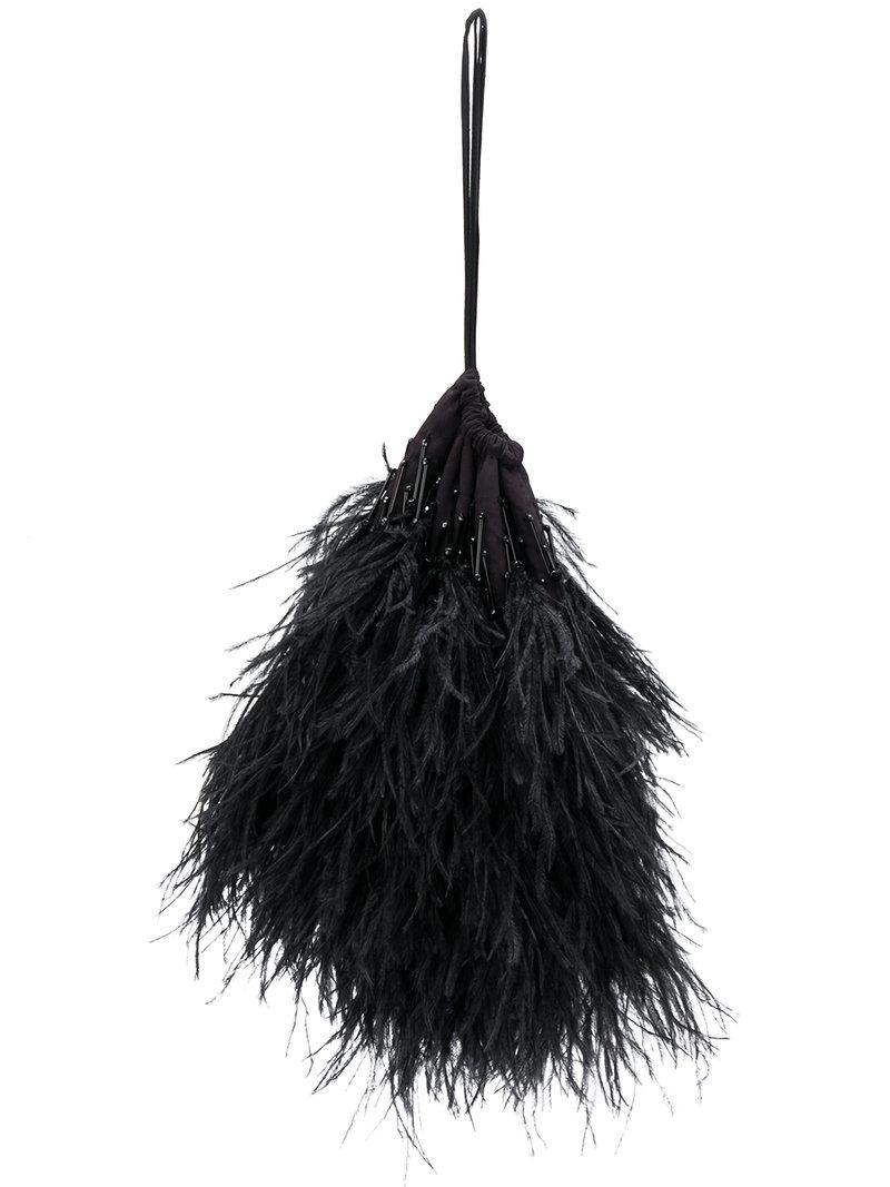 The Attico Feather-embellished Bag in Black