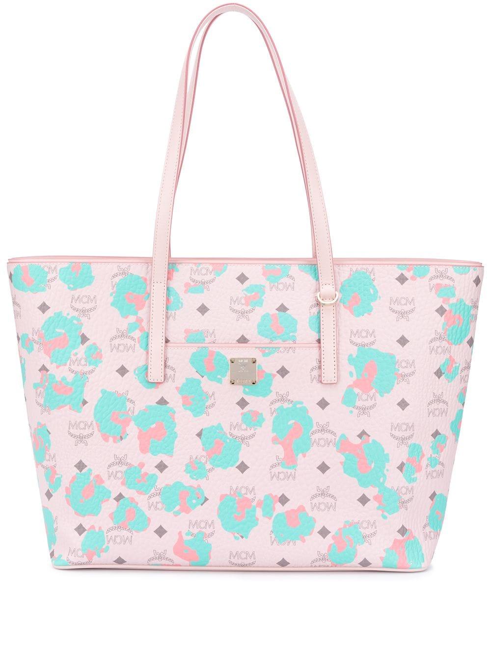 MCM Anya Floral Leopard Print Tote Bag in Pink | Lyst