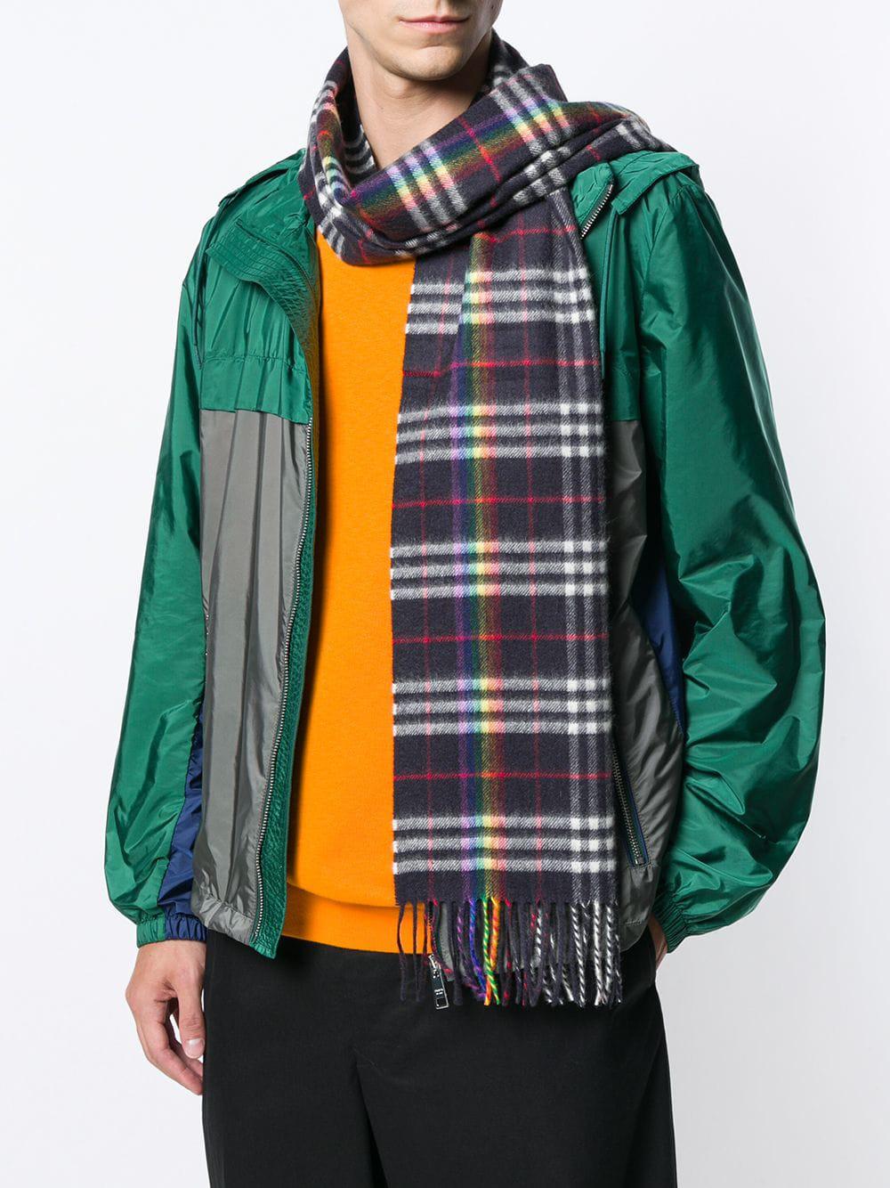 Burberry Wool Rainbow Plaid Cashmere Scarf in Navy (Blue) for Men | Lyst