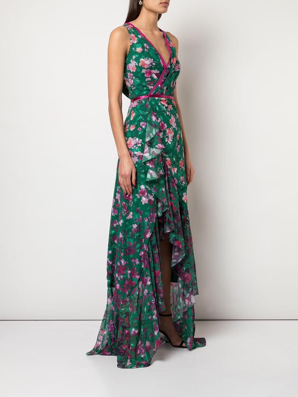 Marchesa notte Floral Patterned Cocktail Dress in Green - Lyst