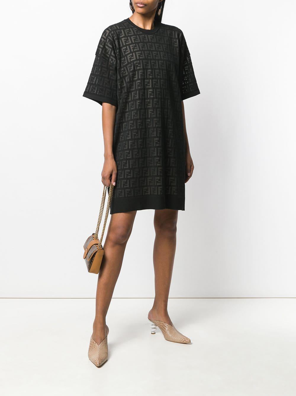 Fendi Inlaid Ff Motif T-shirt Dress in Black | Lyst