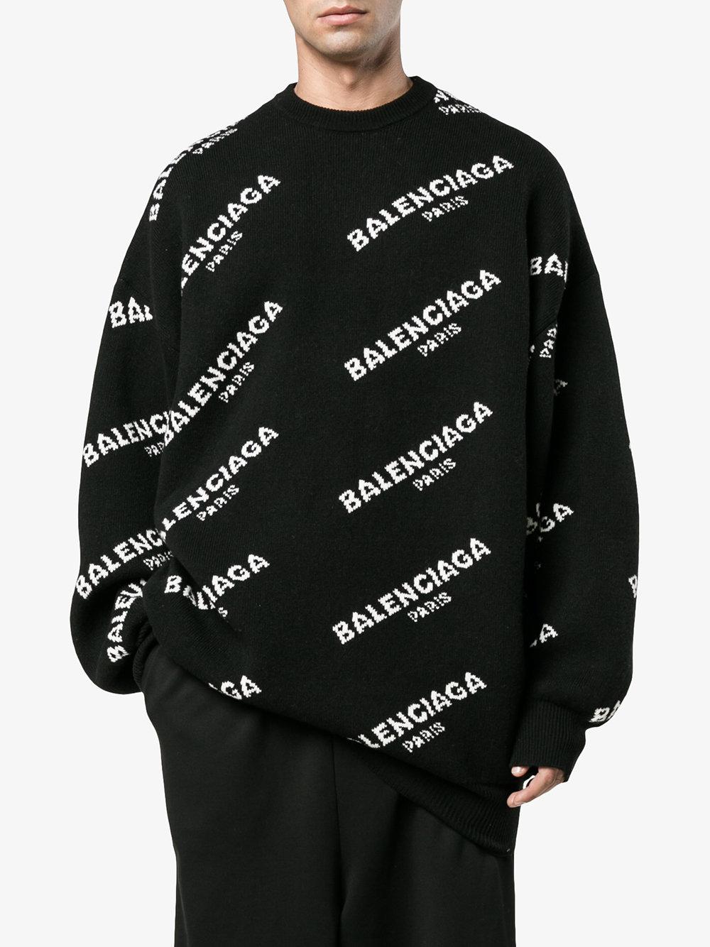 Balenciaga Wool Oversized All-over Logo Sweatshirt in Black for 