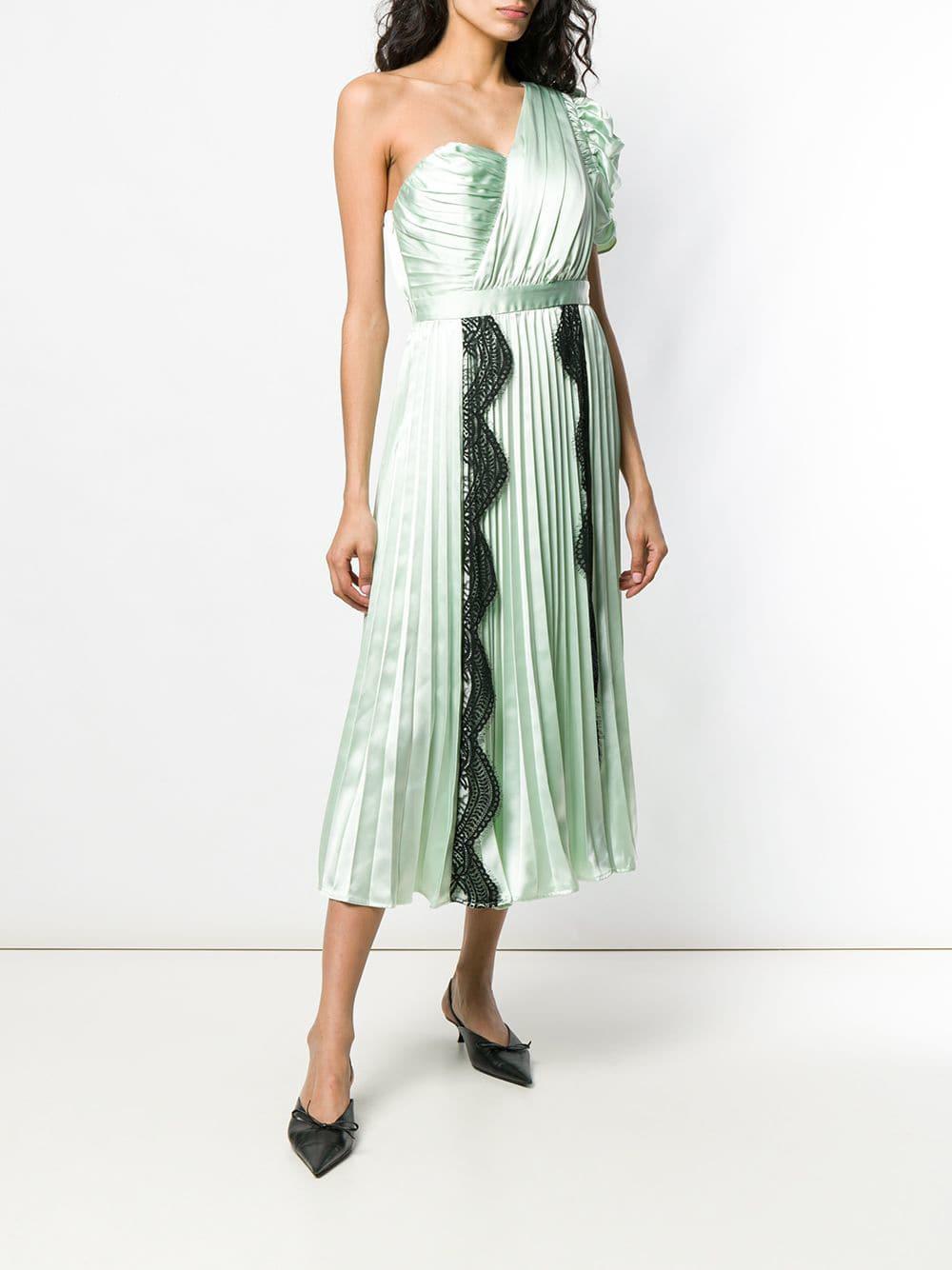 mint one shoulder draped midi dress