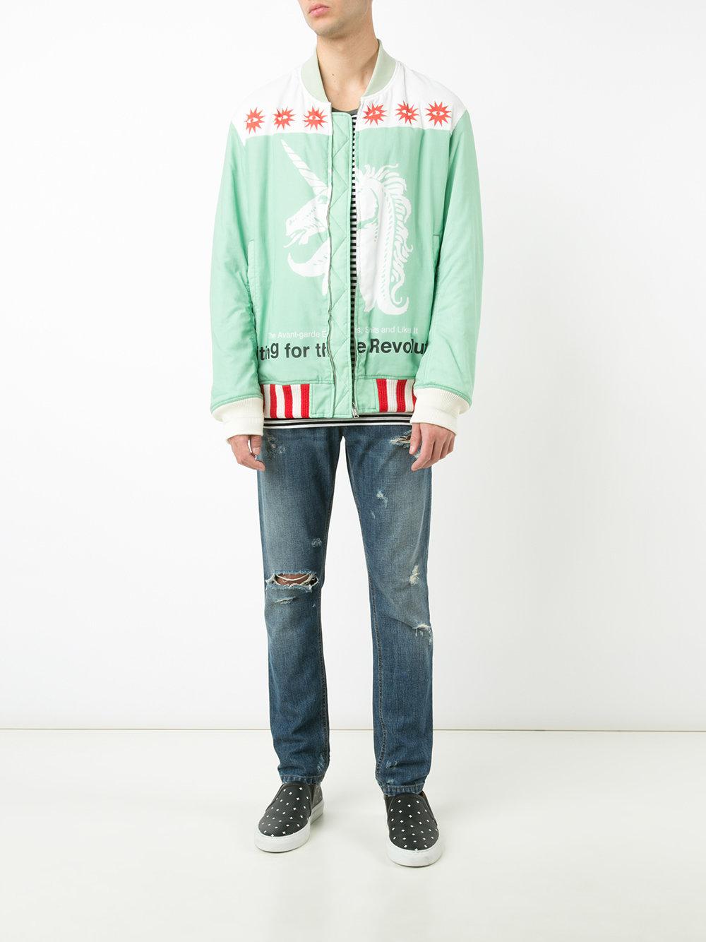 Undercover Cotton Unicorn Print Bomber Jacket in Green for ...