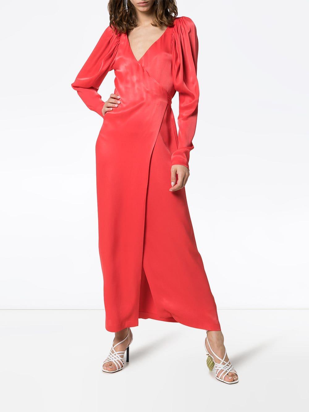 ROTATE BIRGER CHRISTENSEN Synthetic V-neck Tie Waist Wrap Dress in Red -  Lyst