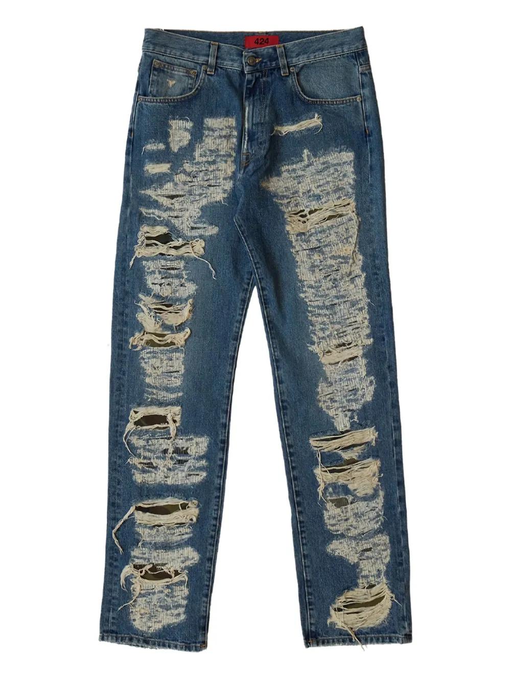 424 × DENIM 424 | 424 Denim Distressed Light Wash Milled in Italy