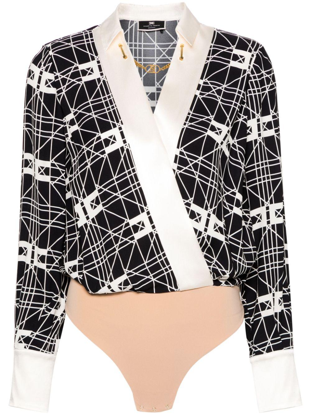 Elisabetta Franchi Logo-plaque Geometric-print Bodysuit in Black