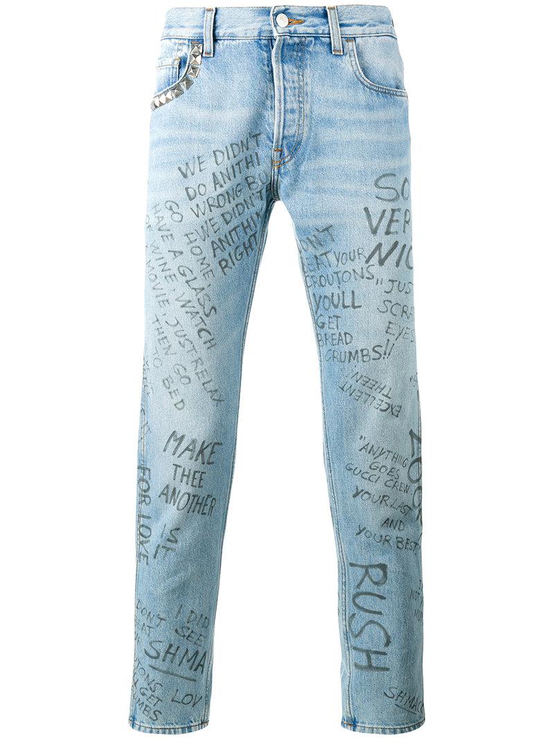 Gucci Denim Punk Printed Jeans in Blue 
