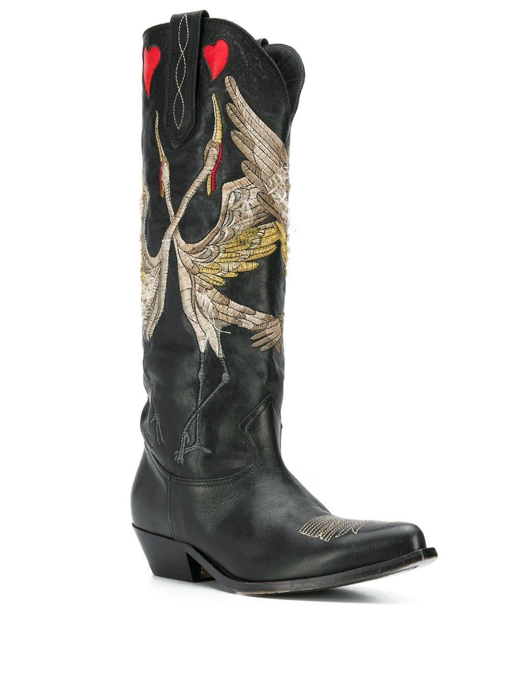 Golden Goose Embroidered Pointed Boots in Black | Lyst