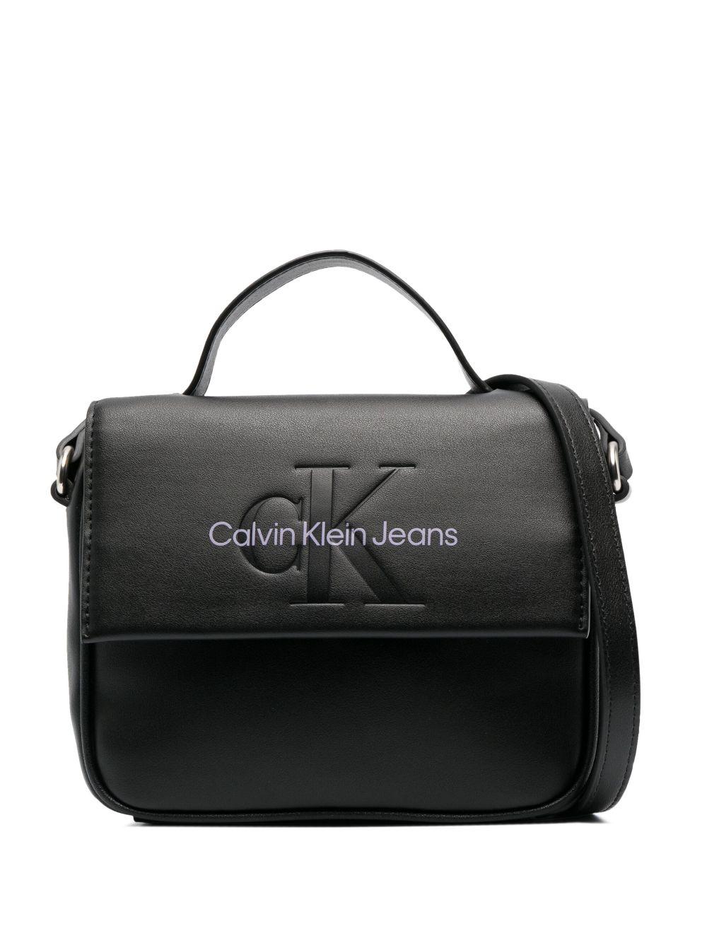 Calvin Klein Jeans minimal monogram phone crossbody bag in black