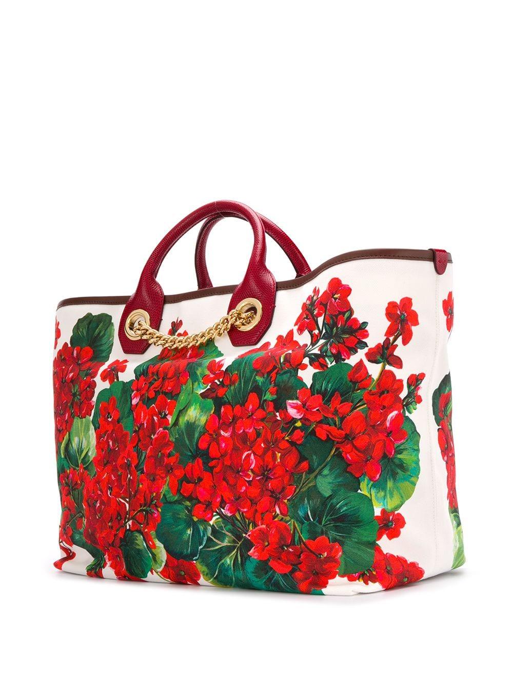 Dolce and Gabbana Red White Gold Cotton Floral Geranium Capri Tote Bag  Handbag DG at 1stDibs