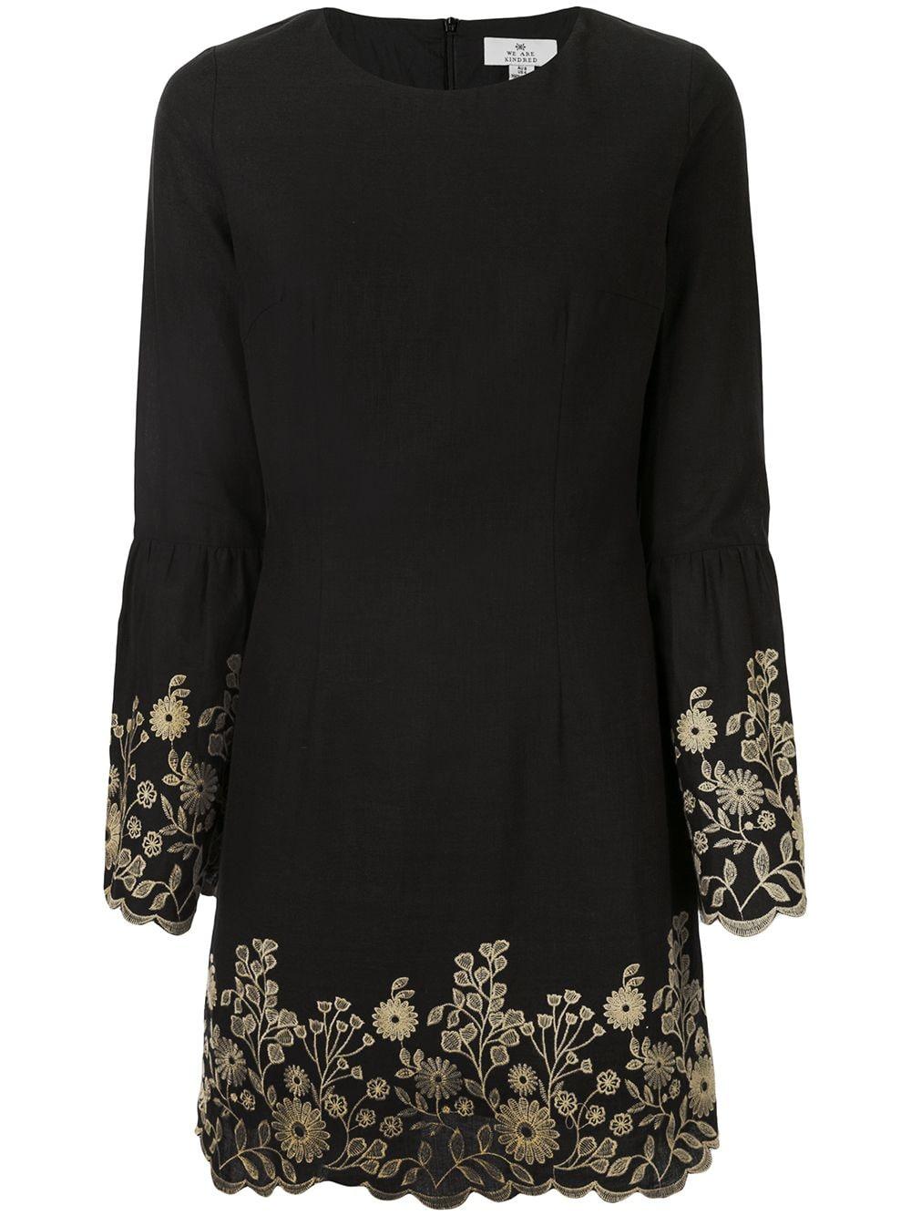 We Are Kindred Linen Bonnie Floral-embroidered Shift Dress in Black - Lyst