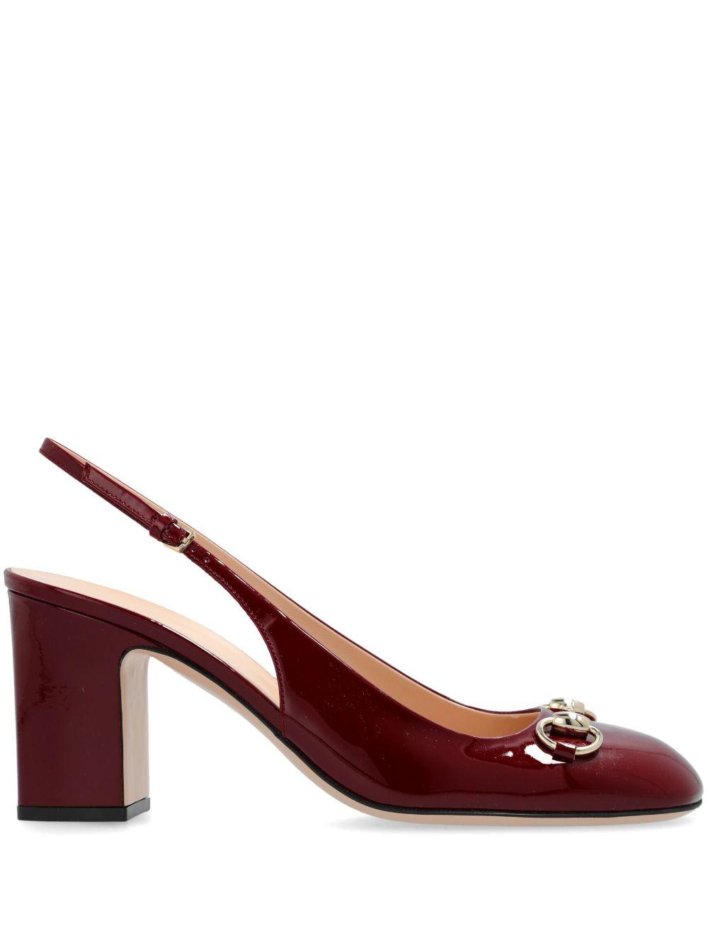 GUCCI ポインテッドトゥミュール ベージュ・レッド Gucci High Heel Shoes Horsebit in Red | Lyst
