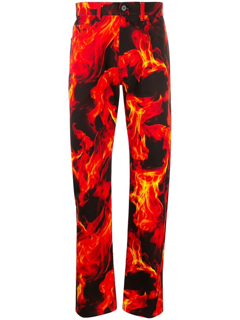 MSGM Denim Flame Print Jeans in Red for Men - Lyst
