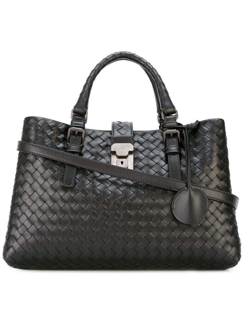 Bottega Veneta Leather Mini 'roma' Bag in Black - Lyst