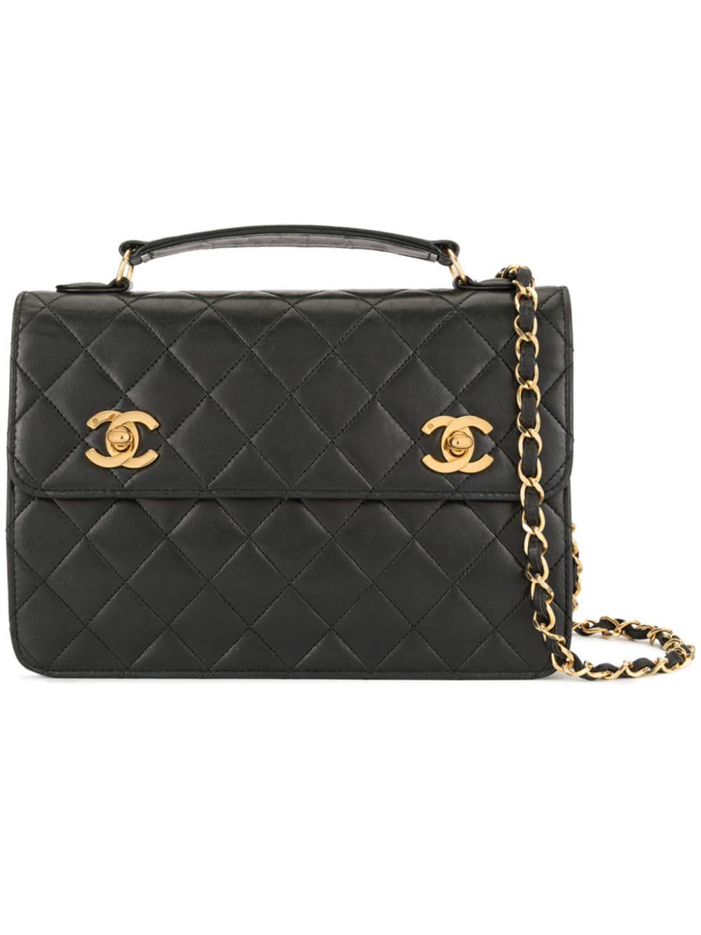 Chanel Pre-Owned Double Turn-lock 2way Bag in Black