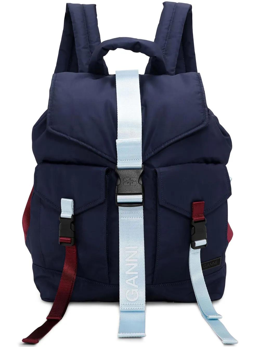 Ganni Backpack With Logo in Blue | Lyst