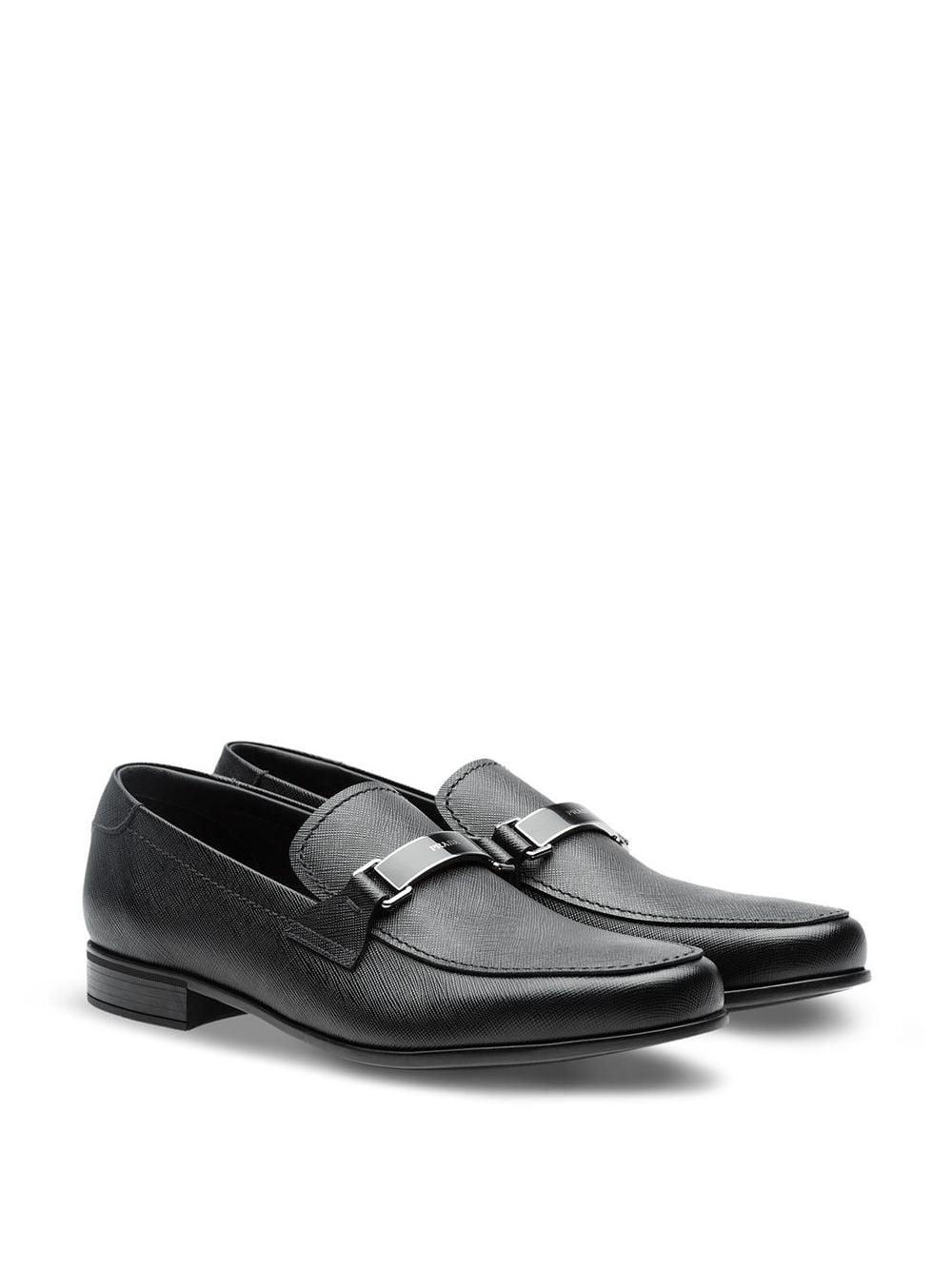 Prada Saffiano Leather Loafers in Black for Men - Lyst