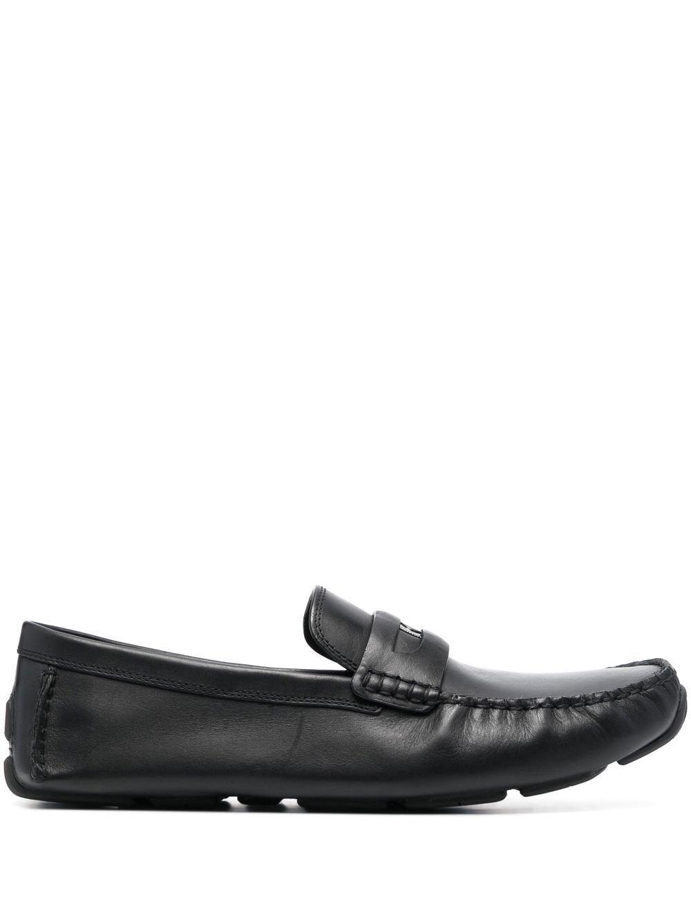 COACH Logoplaque Leather Loafers in Black for Men Lyst