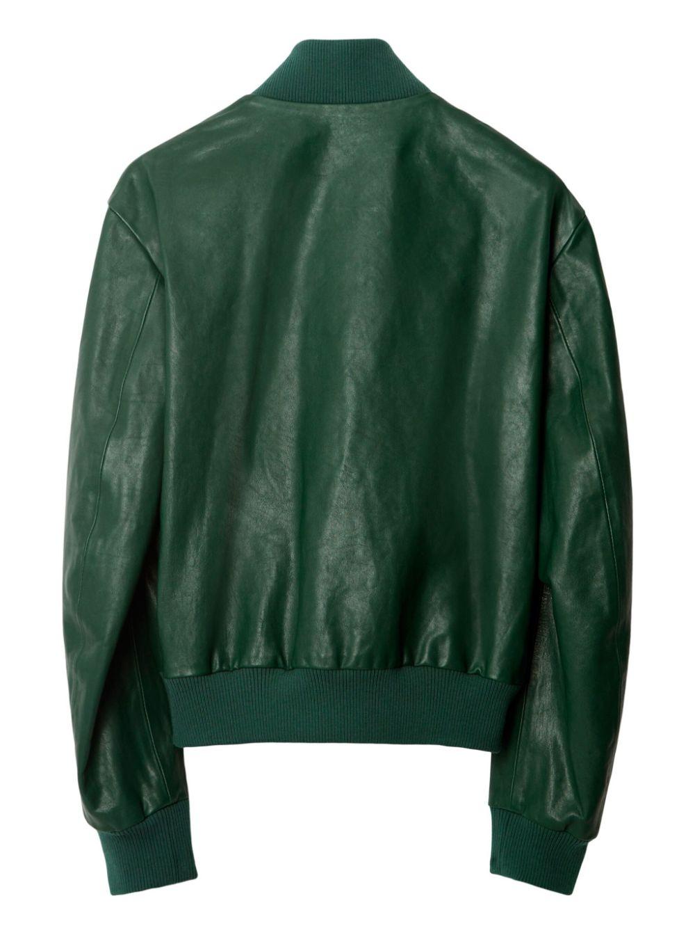 Burberry Zipped Leather Bomber Jacket in Green for Men | Lyst