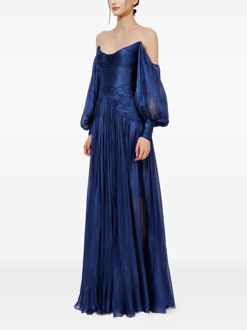 IRIS SERBAN Petal Balloon-Sleeve Off-Shoulder Maxi Dress in Blue | Lyst