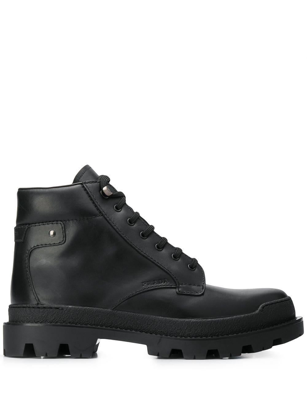 Prada Leather Lace-up Hiking Boots in Black for Men - Lyst