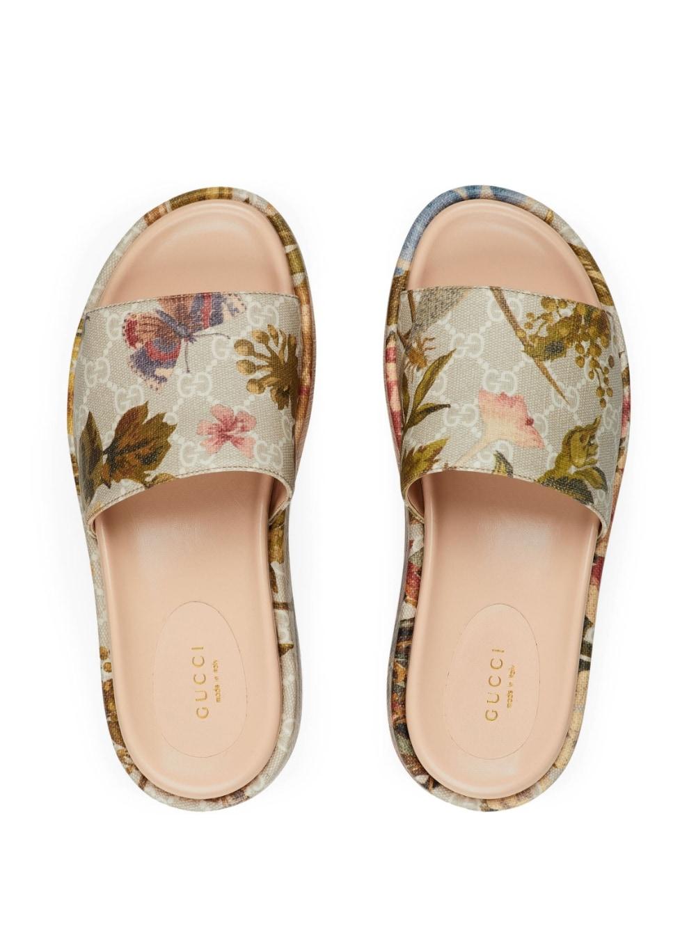 Gucci Floral-print Single-strap Slides in White | Lyst