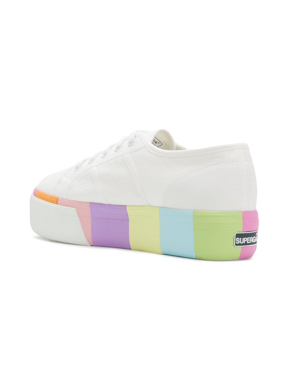 Superga Cotton Rainbow Platform Sole Sneakers in White | Lyst