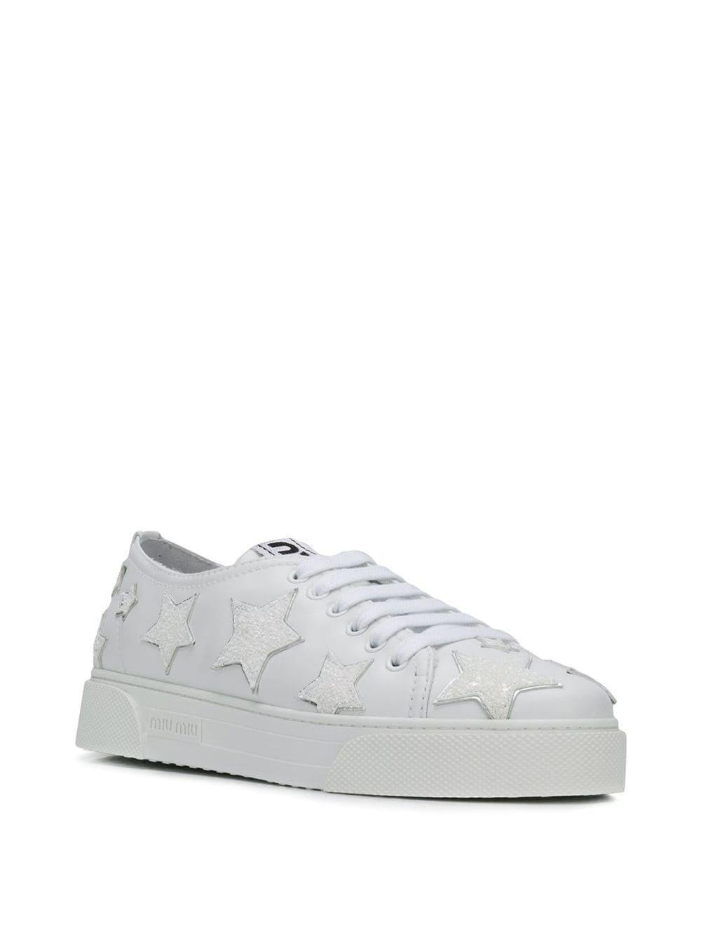 Miu Miu Glitter Stars Sneakers in White | Lyst