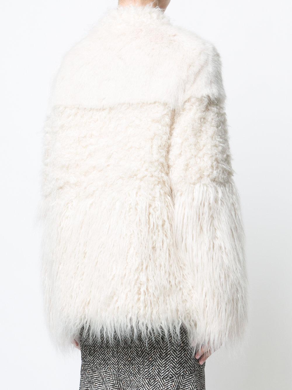 Marc Cain Faux Fur Oversized Coat in Natural | Lyst