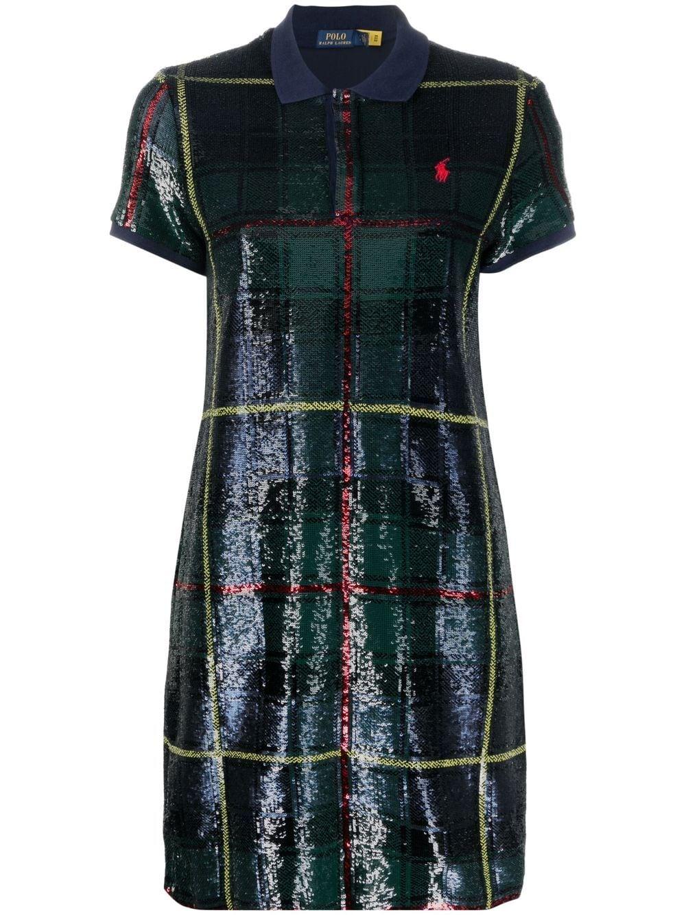 Polo Ralph Lauren Sequinembellished Plaidpatterned Polo Dress in