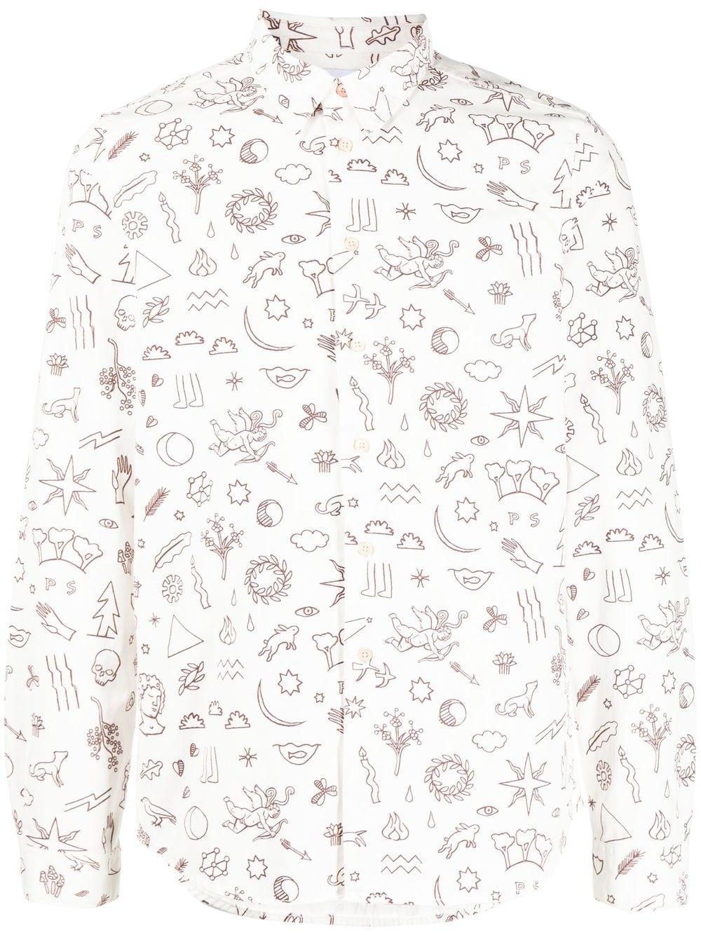 PS by Paul Smith Doodle-print Long-sleeve Shirt in White for Men | Lyst