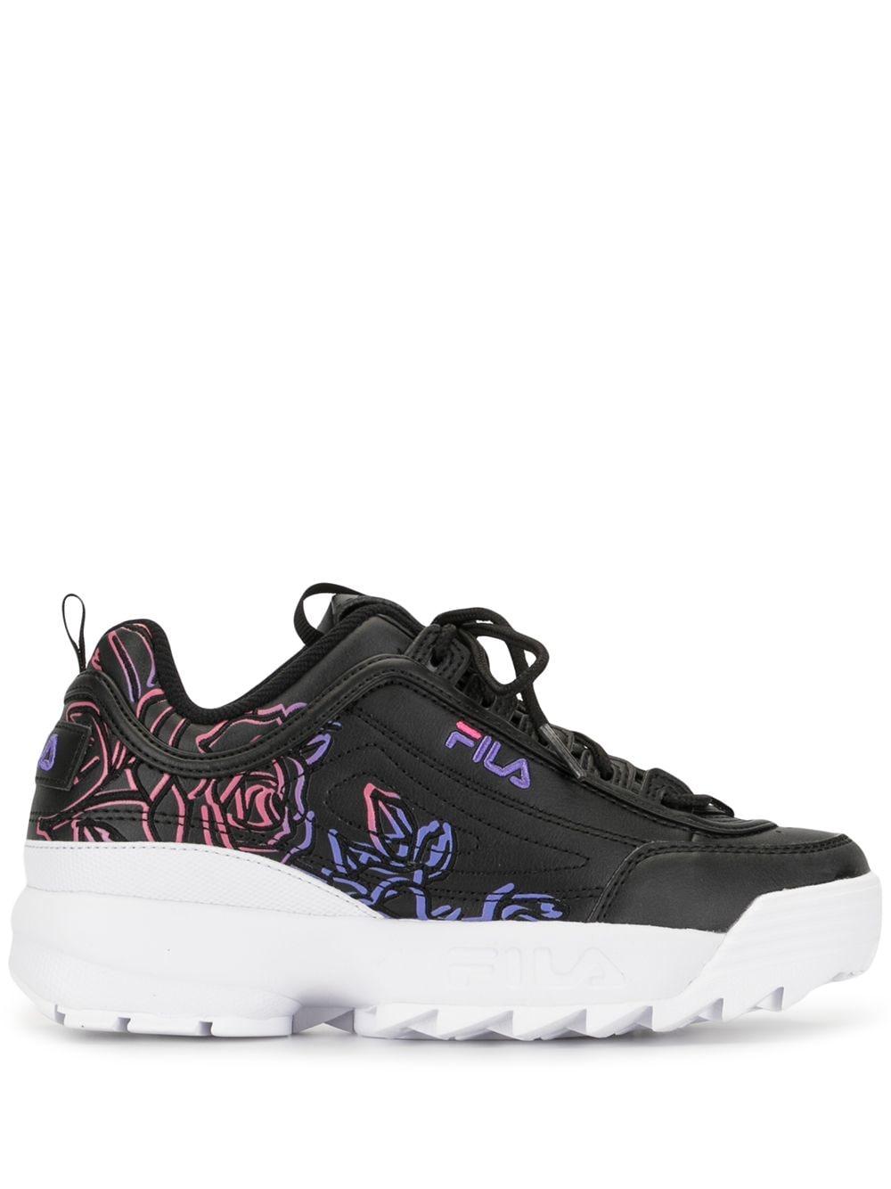 Fila Leather Disruptor Floral Sneakers in Black | Lyst