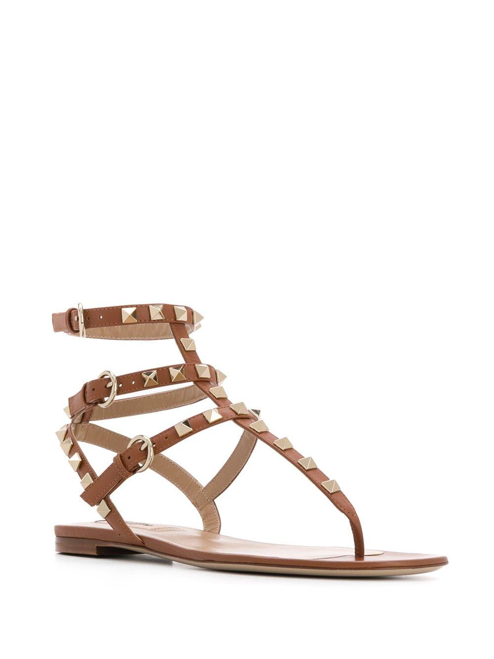 Valentino Garavani Leather Rockstud Caged Sandals in Brown - Lyst