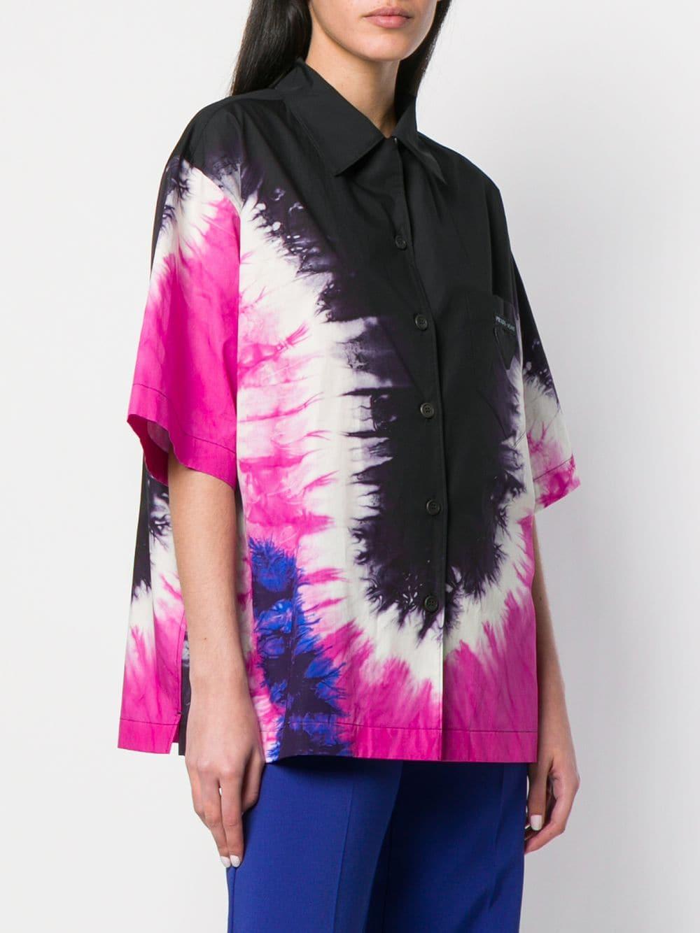 Prada Tie-dye Collared Cotton-poplin Shirt in Pink (Black) | Lyst