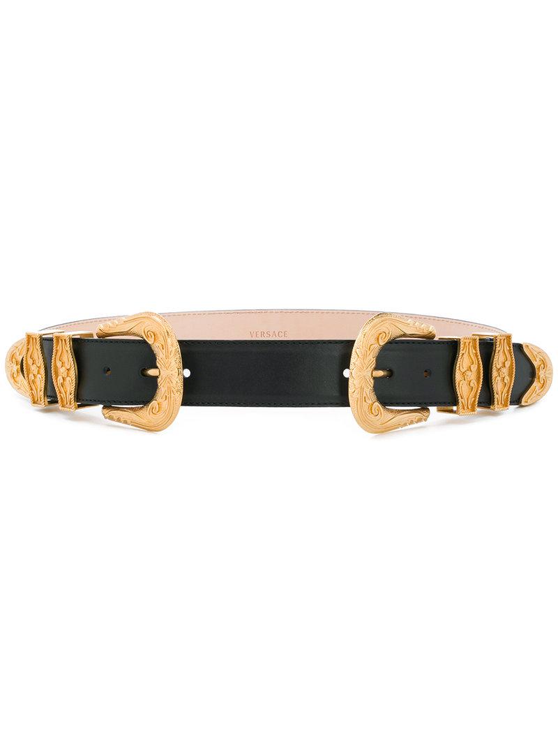 Versace Leather Double Buckle Belt in 