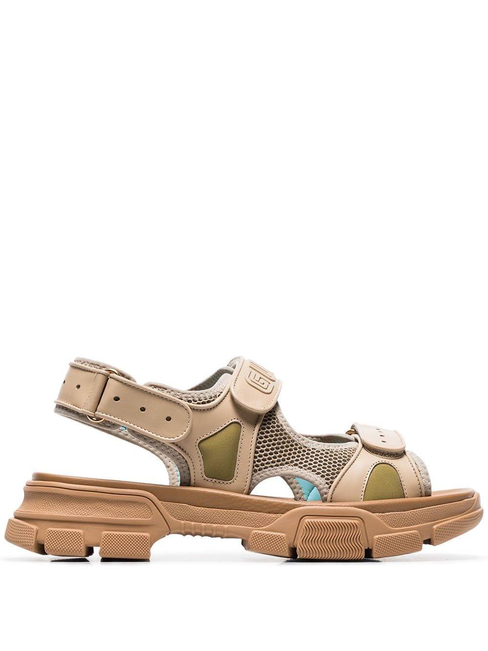 Gucci Brown Aguru Leather And Mesh Hiking Sandals for Men - Lyst