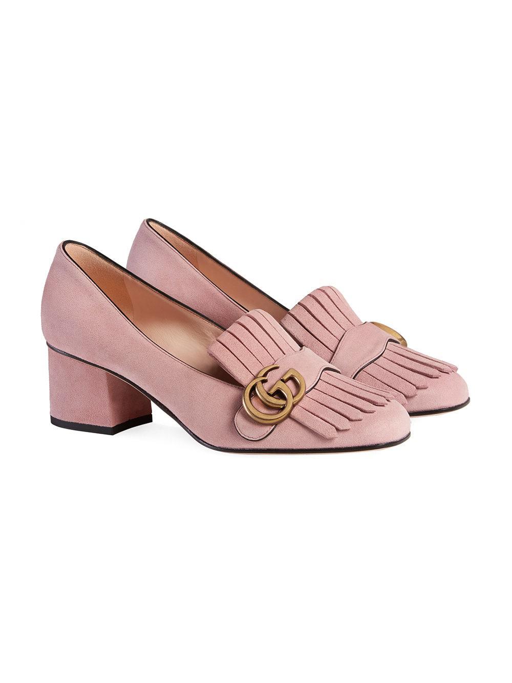 Fringed Suede Pumps in Light Pink Suede 