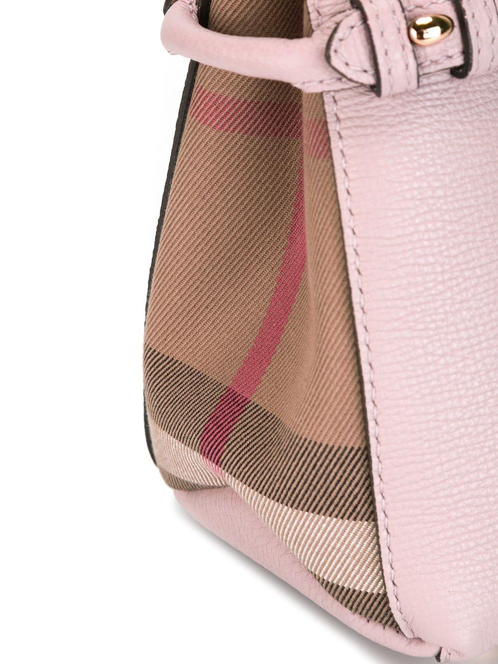 Burberry The Baby Banner In Leather And House Check In Pink Lyst