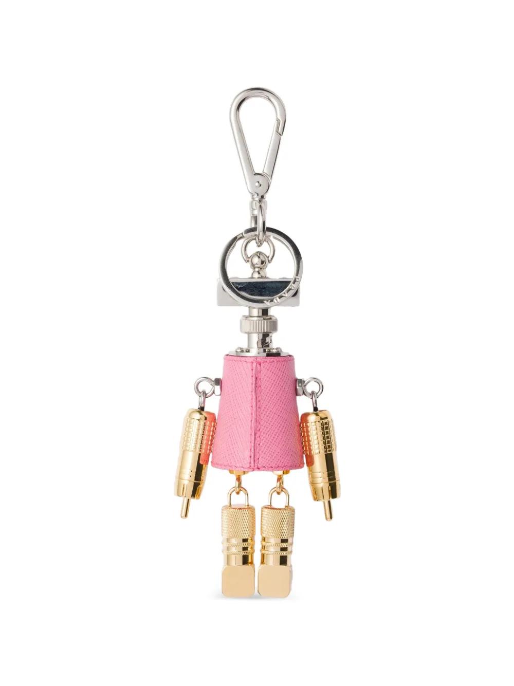 Prada Robot Saffiano Leather Keyring Charm in Pink | Lyst