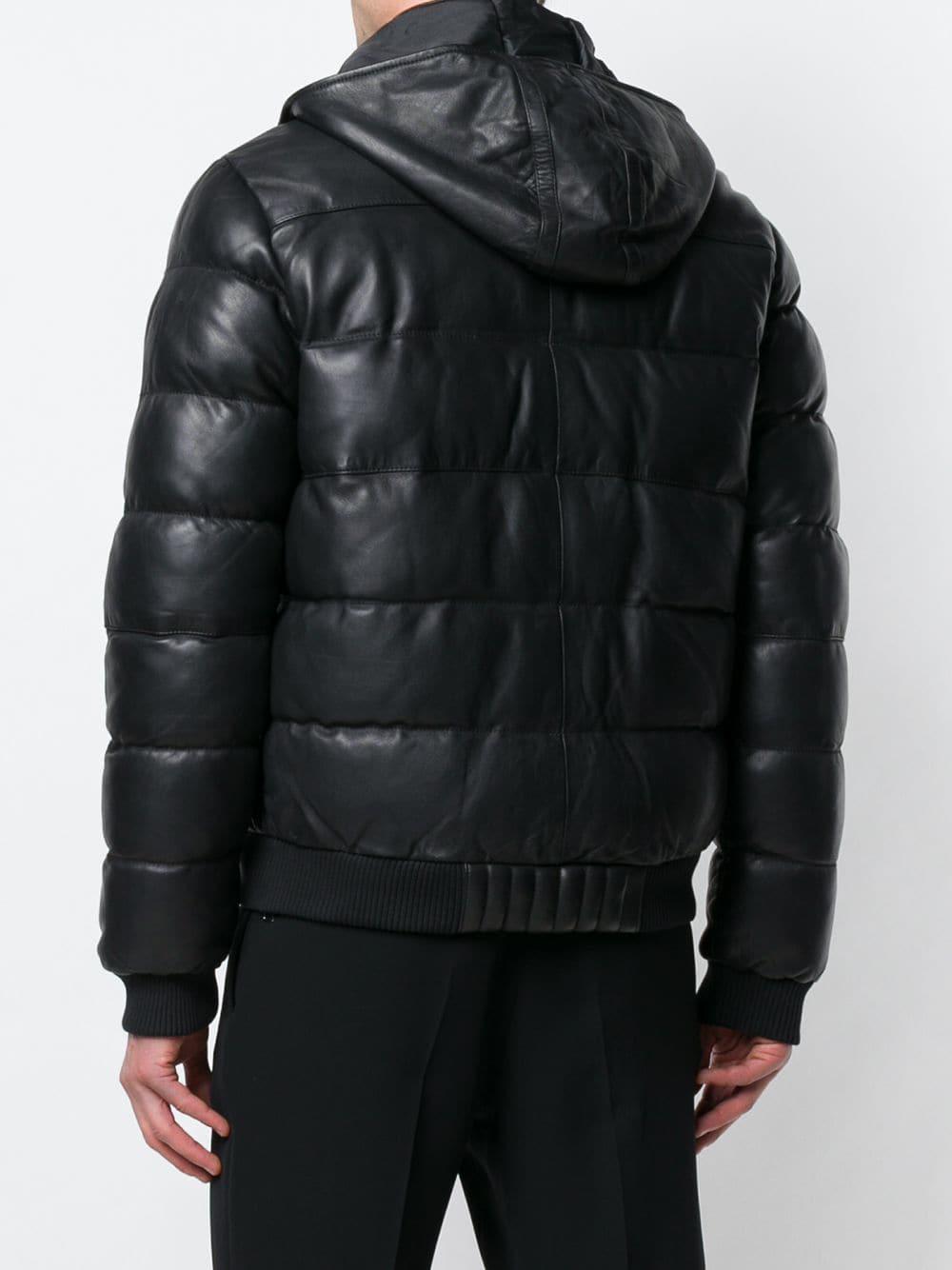 Les Hommes Leather Puffer Jacket in Black for Men | Lyst