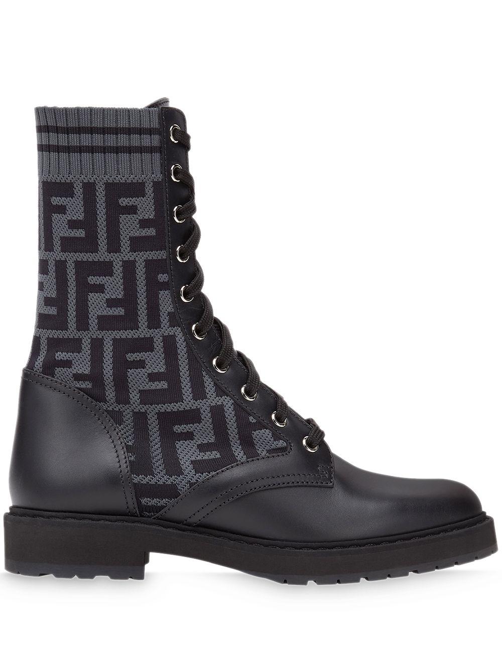 Fendi Leather Rockoko Ff Combat Boots in Black - Lyst
